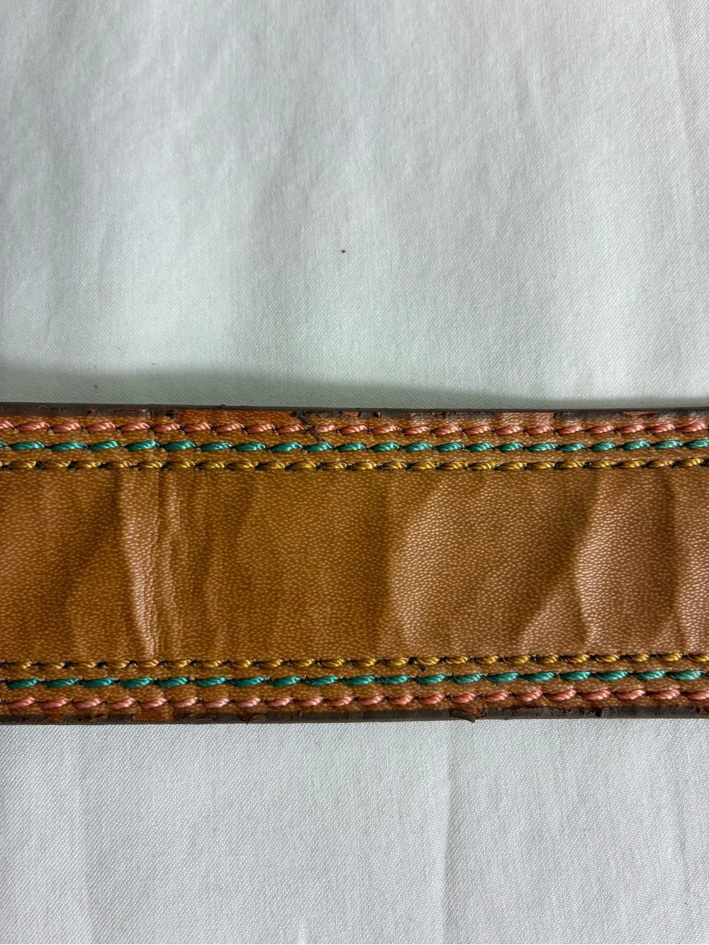 Womens belt 38” long Brown Faux Leather with Contrast Stitching